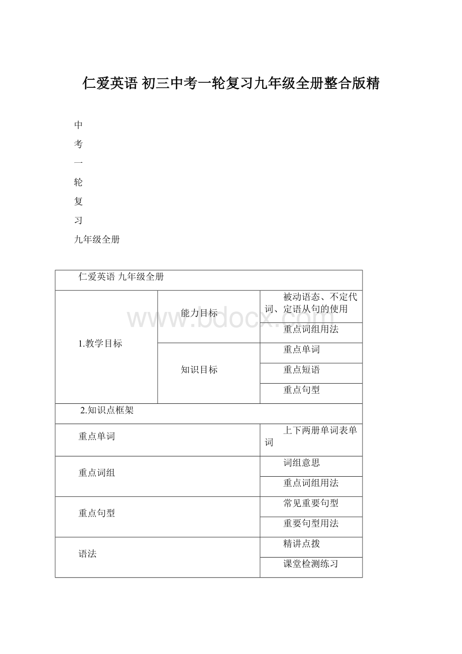 仁爱英语 初三中考一轮复习九年级全册整合版精.docx_第1页