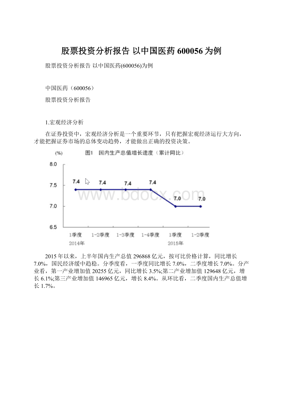 股票投资分析报告以中国医药600056为例Word文件下载.docx