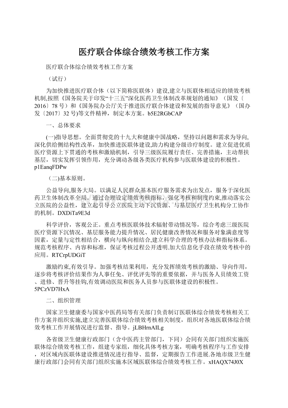 医疗联合体综合绩效考核工作方案Word格式文档下载.docx_第1页