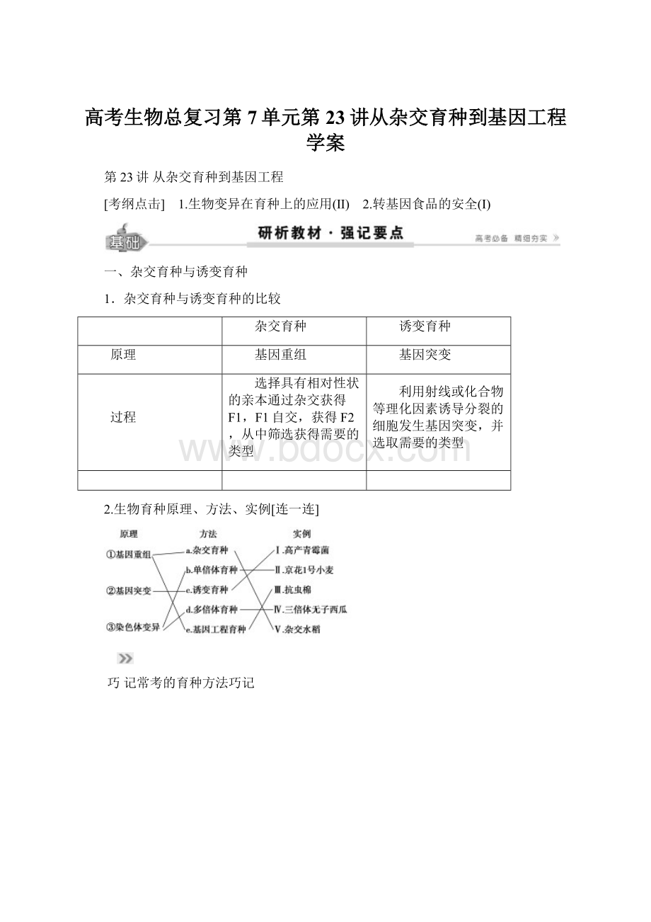 高考生物总复习第7单元第23讲从杂交育种到基因工程学案Word格式.docx_第1页