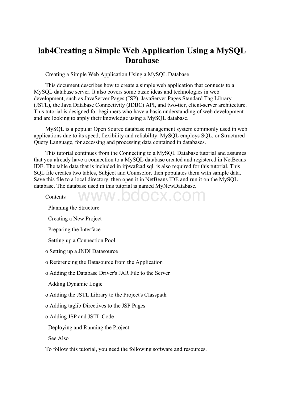 lab4Creating a Simple Web Application Using a MySQL DatabaseWord文档下载推荐.docx_第1页