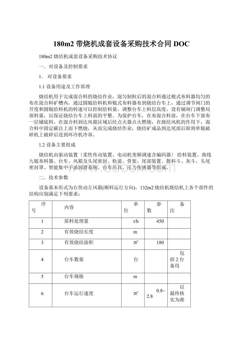 180m2带烧机成套设备采购技术合同DOC.docx_第1页