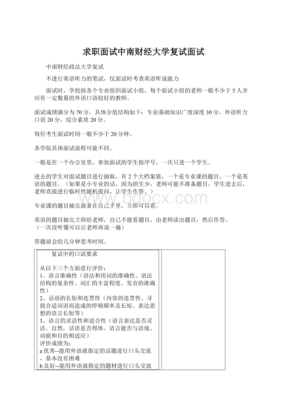 求职面试中南财经大学复试面试文档格式.docx