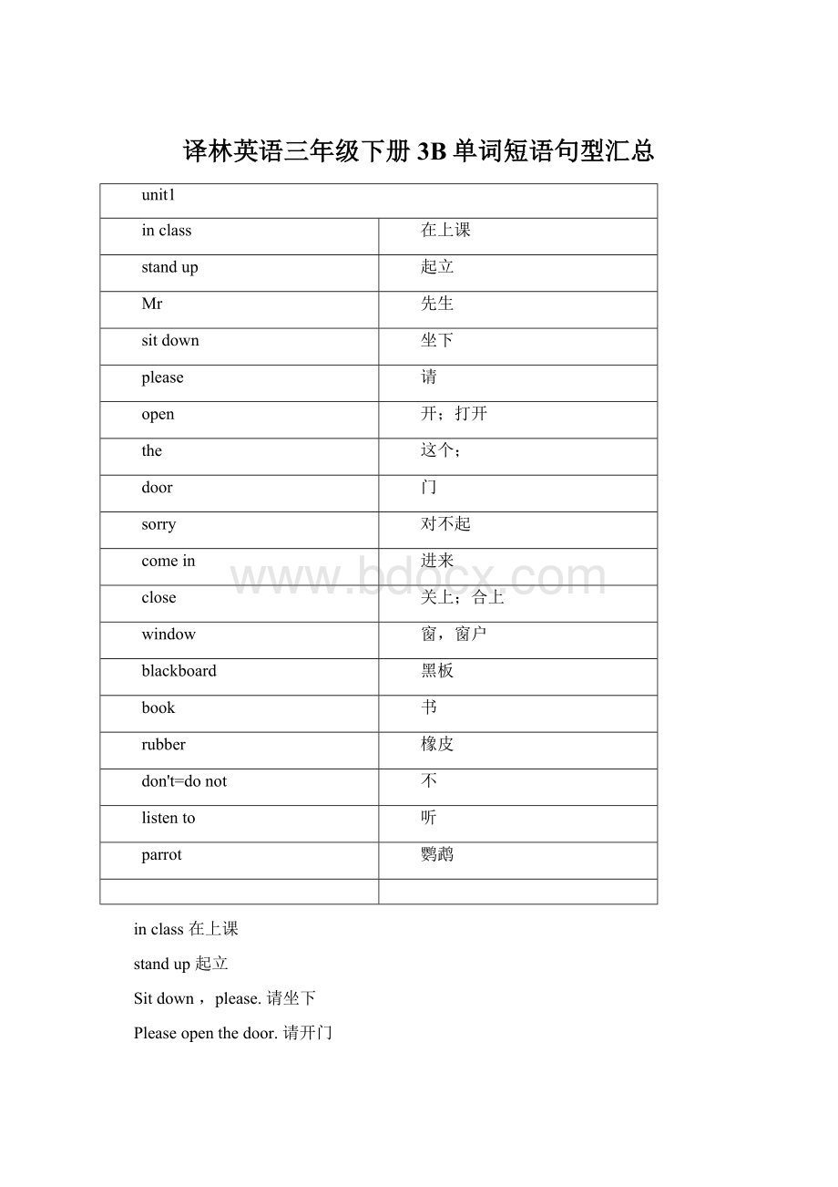 译林英语三年级下册3B单词短语句型汇总Word文档下载推荐.docx