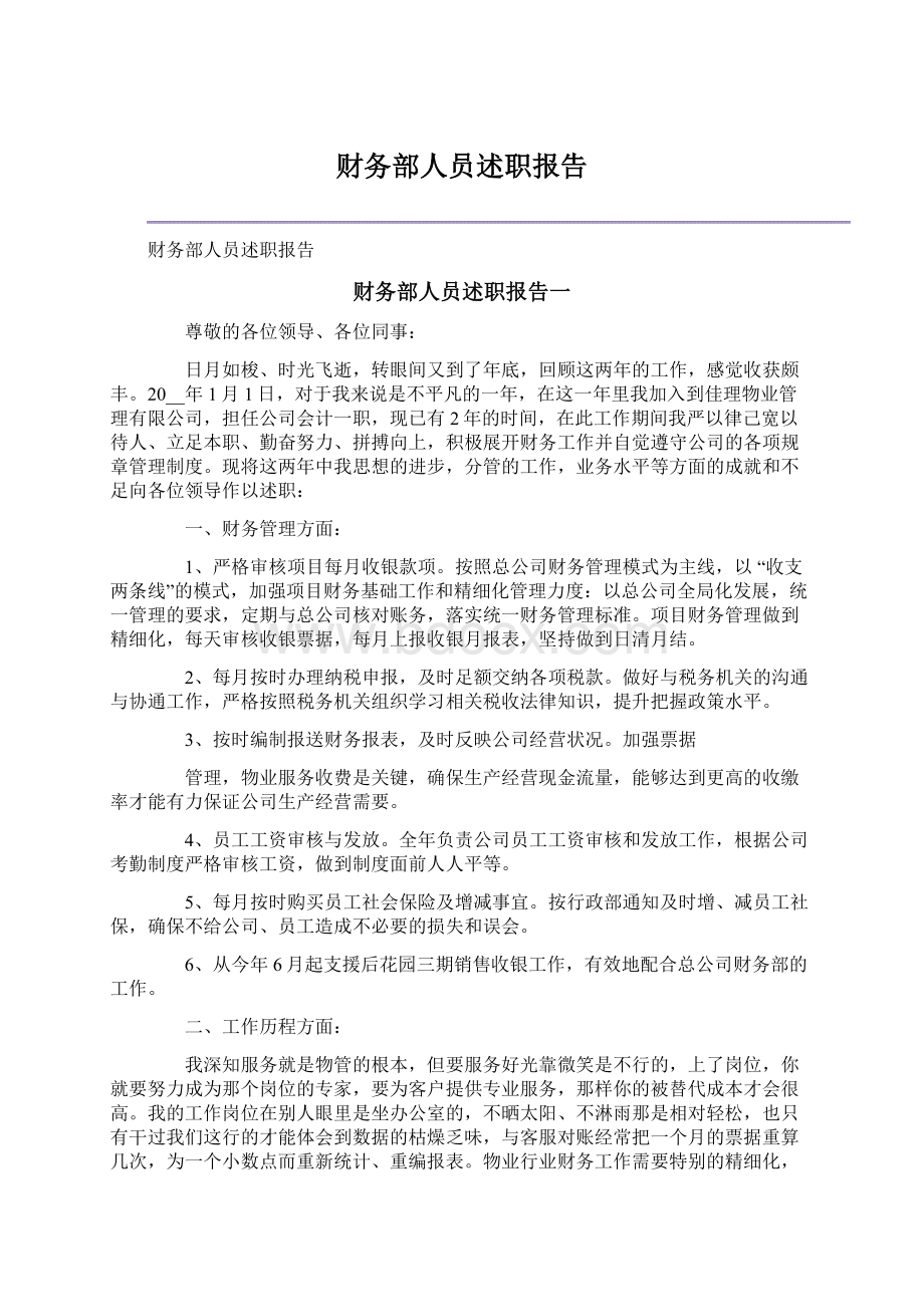 财务部人员述职报告文档格式.docx