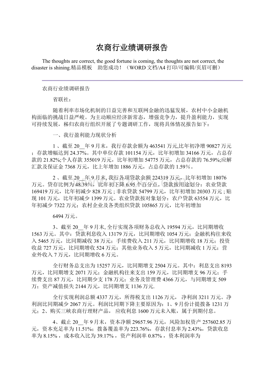 农商行业绩调研报告文档格式.docx