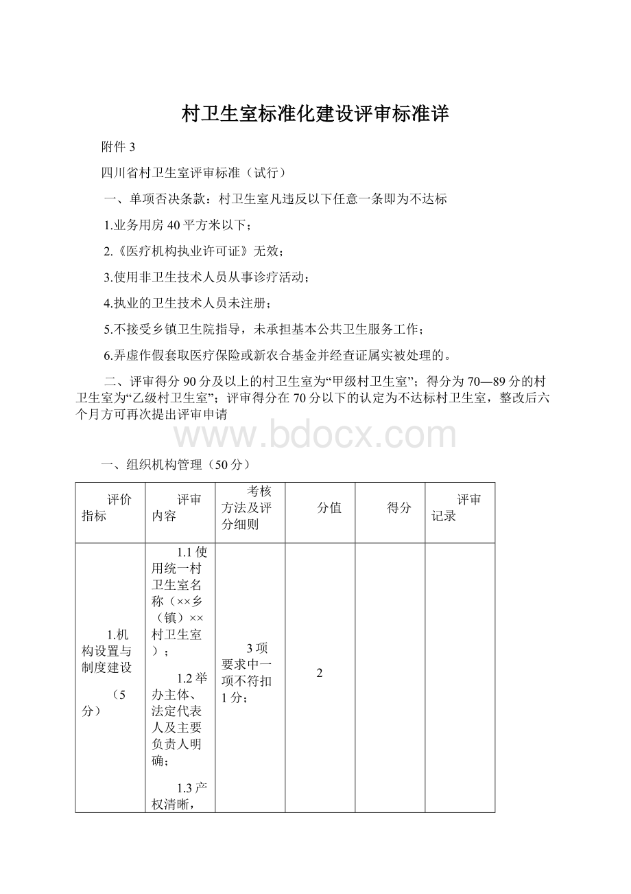 村卫生室标准化建设评审标准详.docx