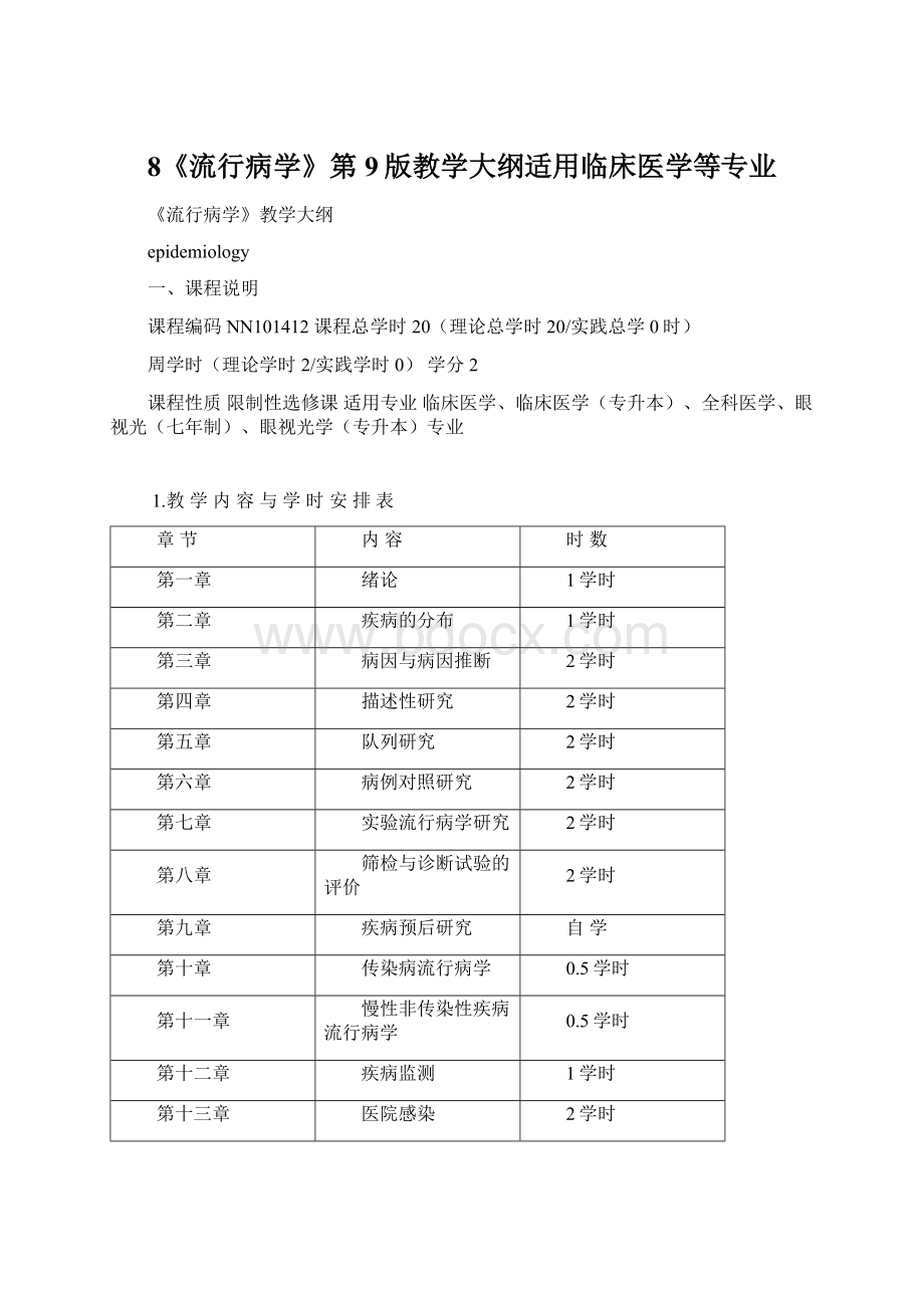 8《流行病学》第9版教学大纲适用临床医学等专业.docx