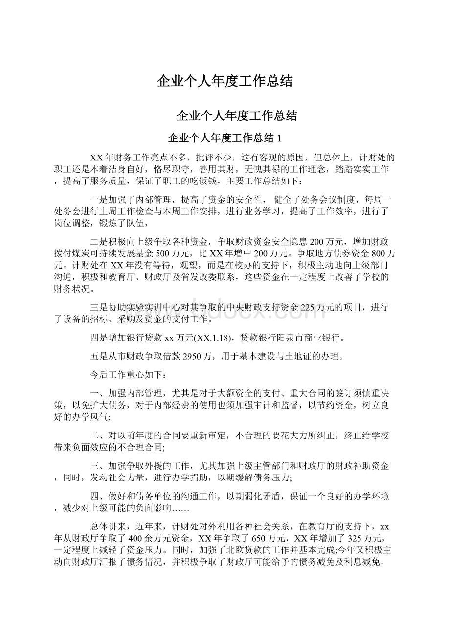 企业个人年度工作总结Word格式.docx