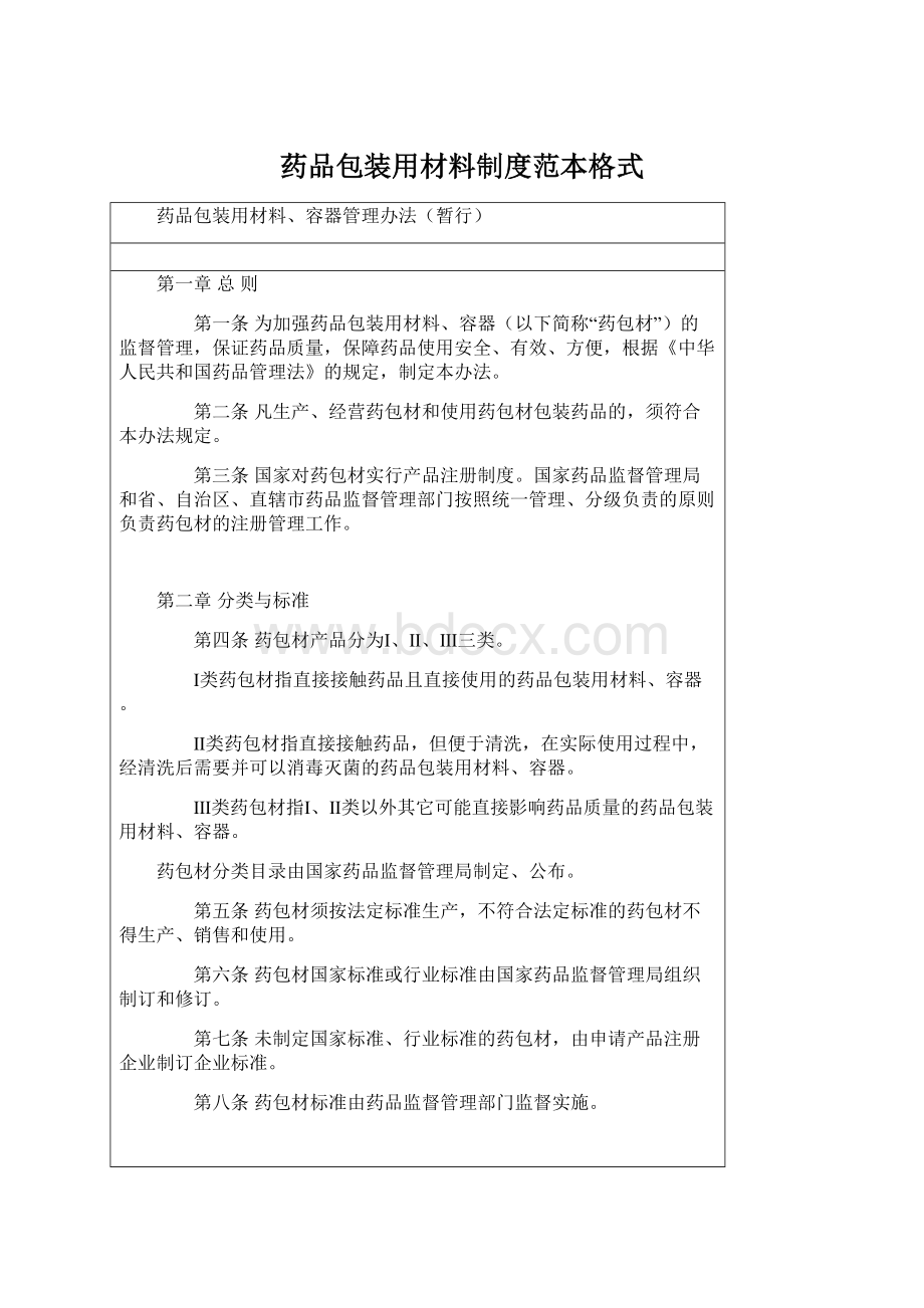 药品包装用材料制度范本格式.docx