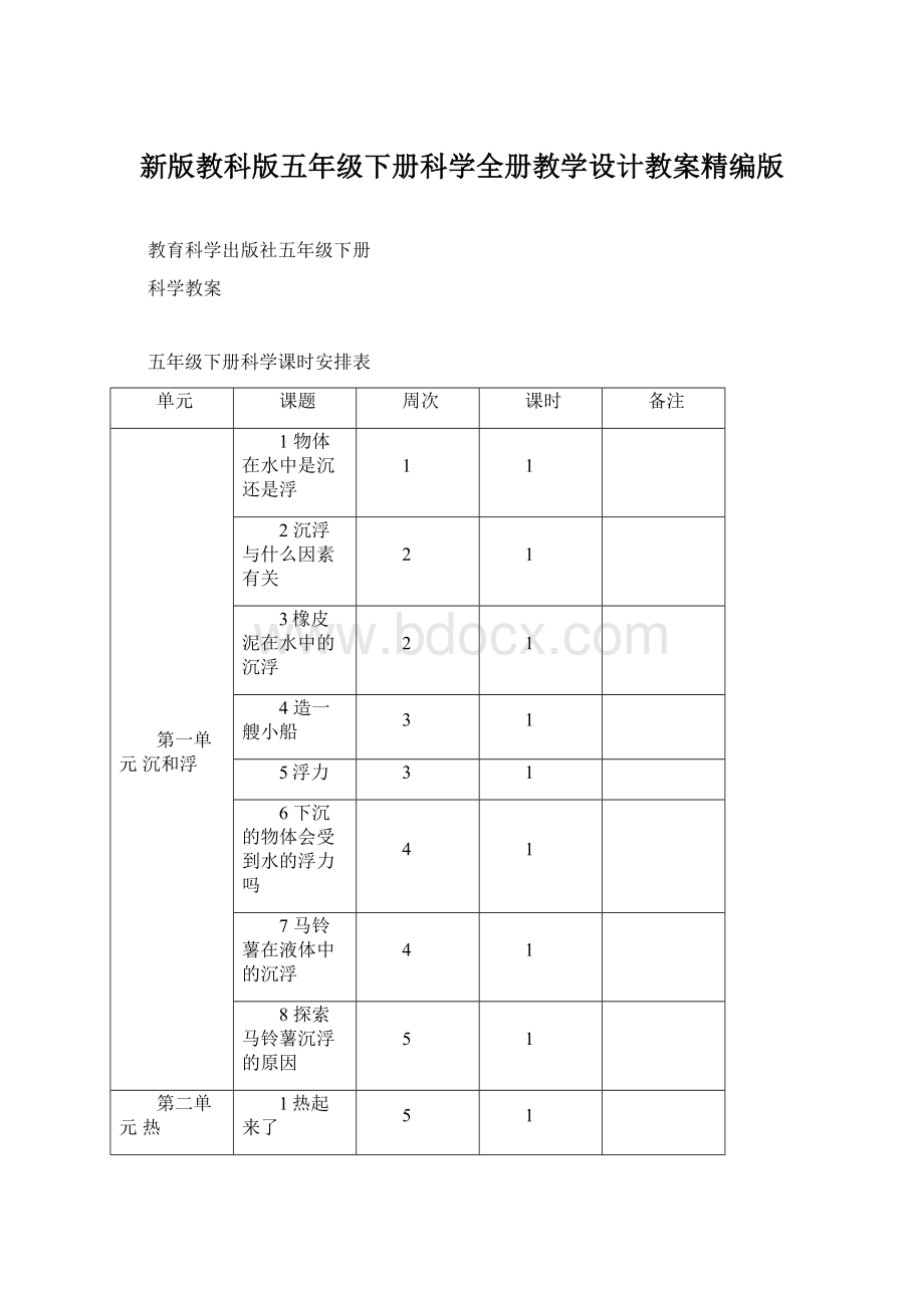 新版教科版五年级下册科学全册教学设计教案精编版.docx_第1页