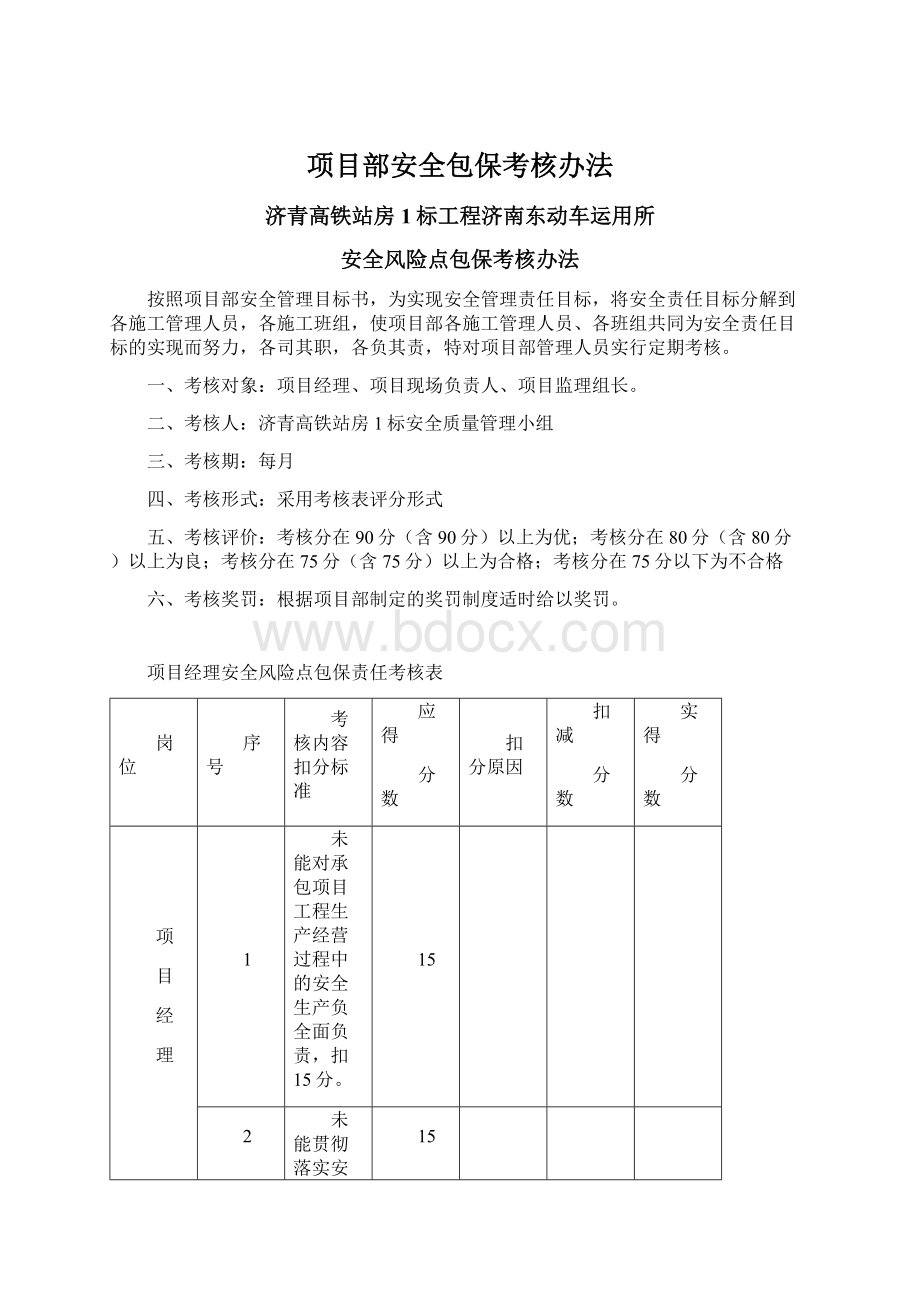 项目部安全包保考核办法.docx_第1页