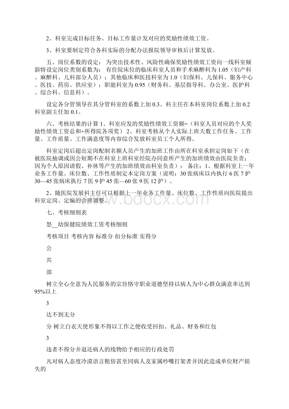 妇幼保健院奖励性绩效工资考核分配指导意见Word文档下载推荐.docx_第2页