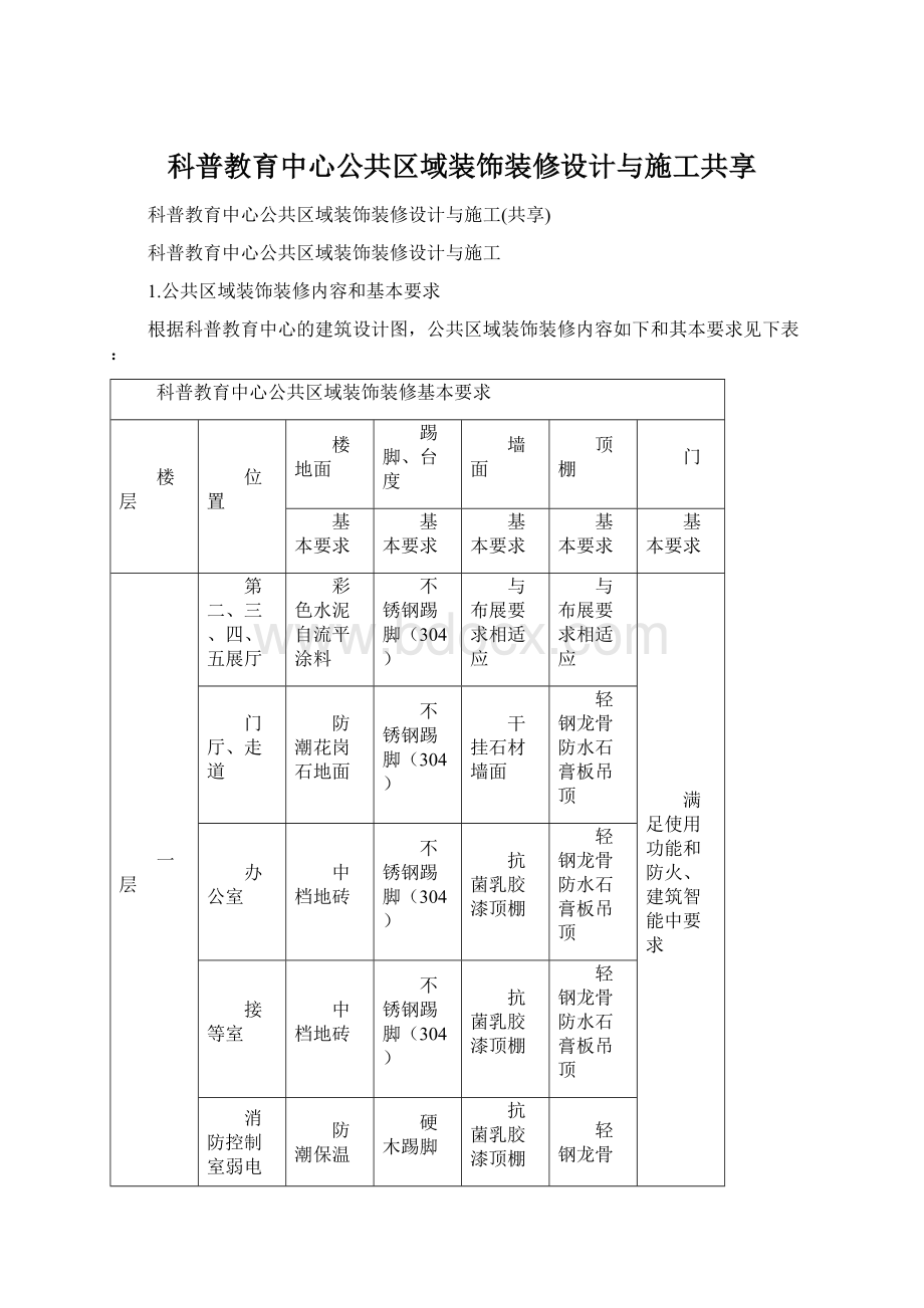 科普教育中心公共区域装饰装修设计与施工共享Word文档下载推荐.docx_第1页