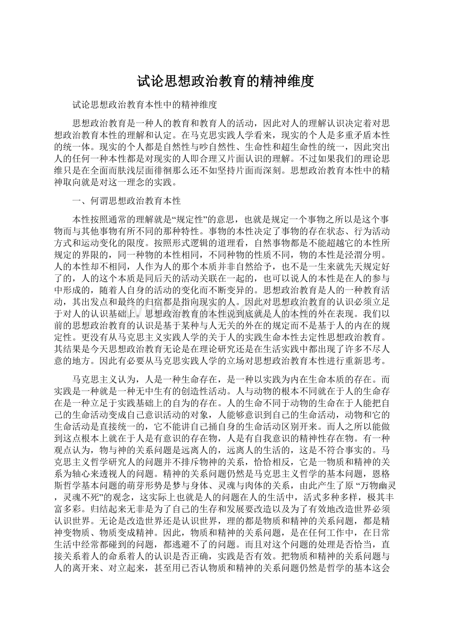 试论思想政治教育的精神维度.docx