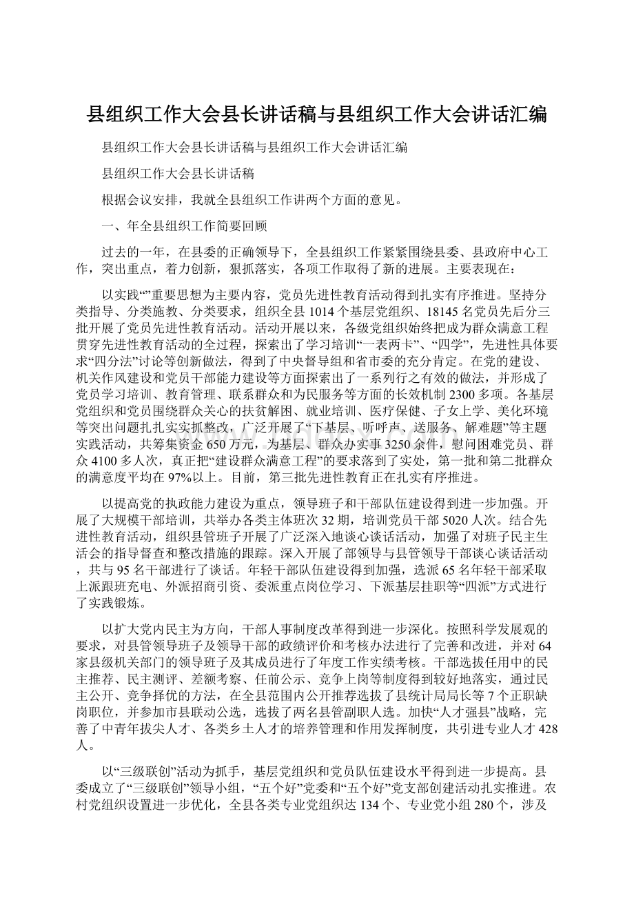 县组织工作大会县长讲话稿与县组织工作大会讲话汇编Word格式文档下载.docx_第1页