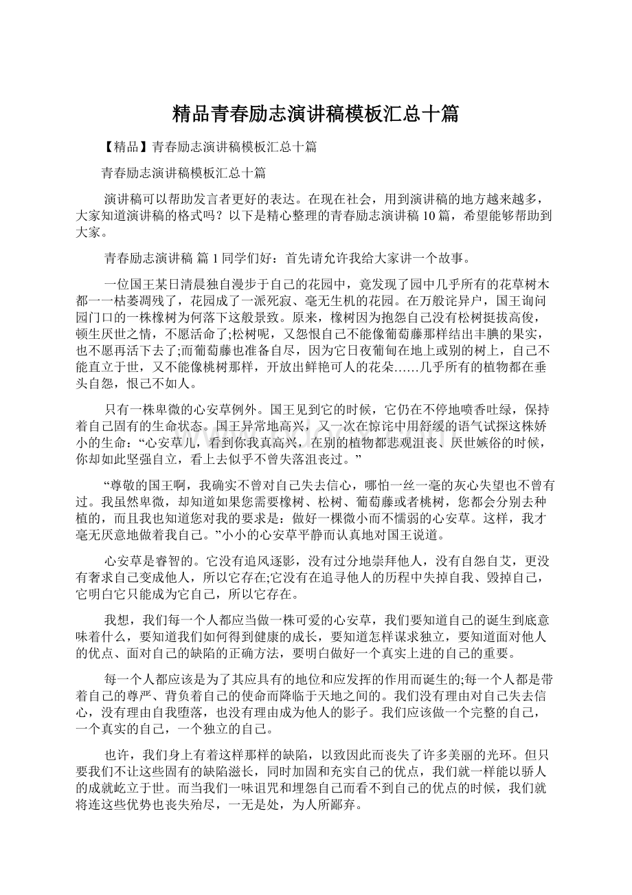 精品青春励志演讲稿模板汇总十篇.docx_第1页