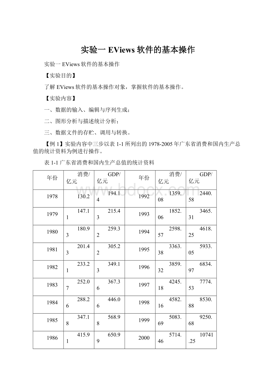 实验一EViews软件的基本操作Word格式文档下载.docx