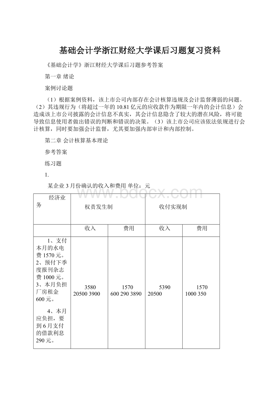 基础会计学浙江财经大学课后习题复习资料.docx_第1页