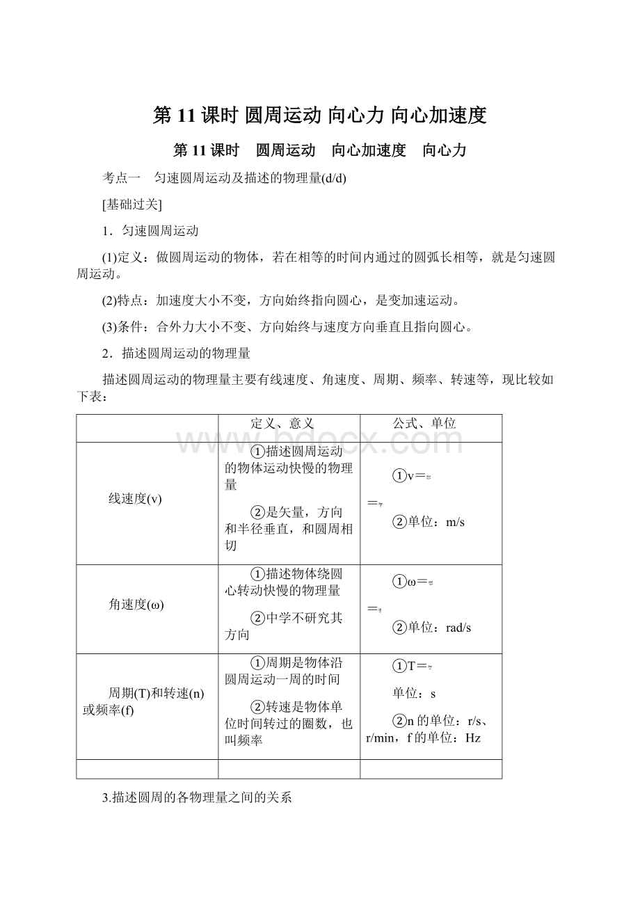 第11课时圆周运动向心力向心加速度Word文件下载.docx