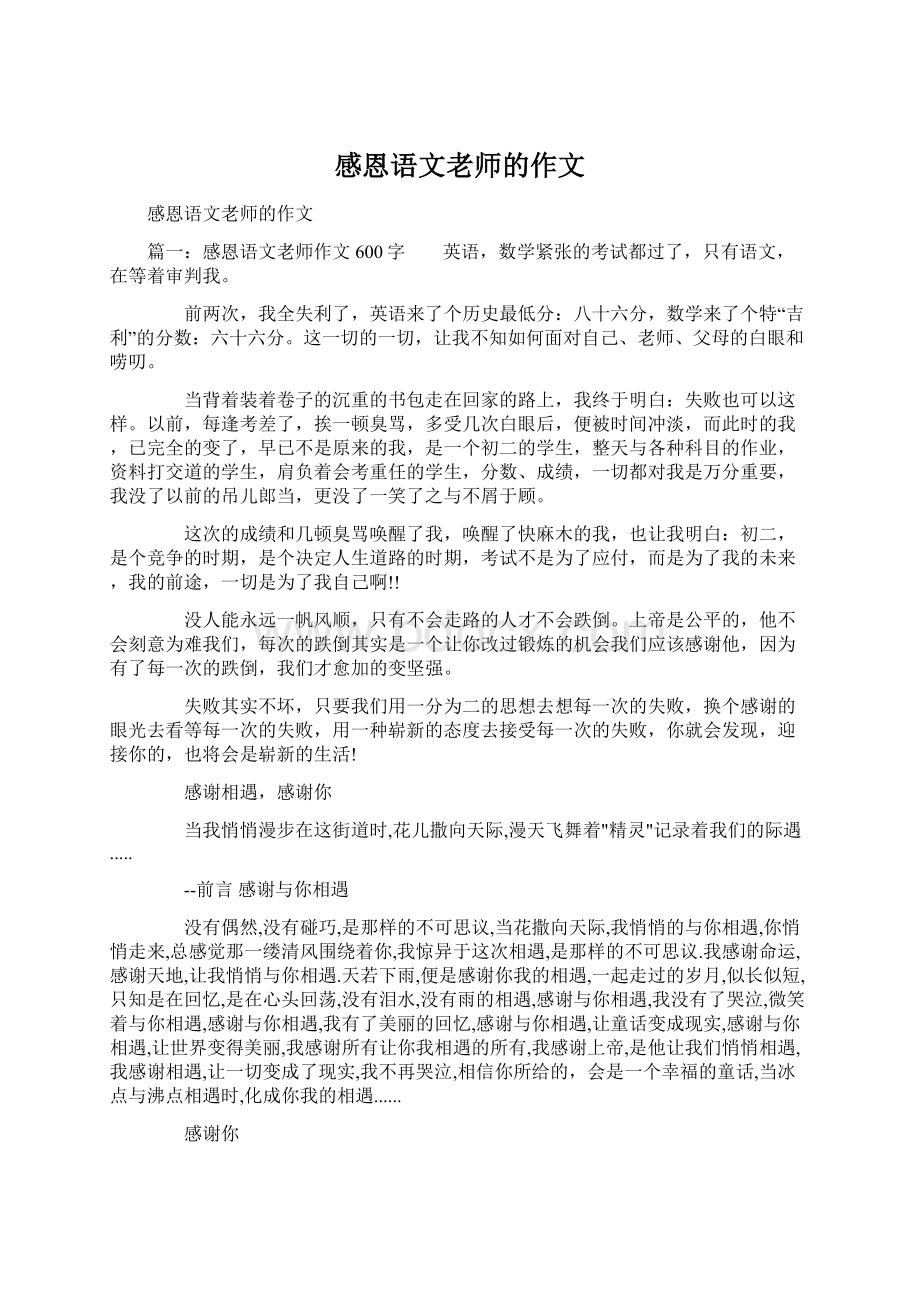 感恩语文老师的作文Word下载.docx