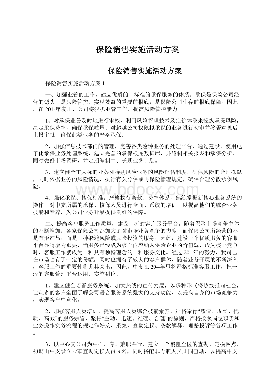 保险销售实施活动方案Word格式文档下载.docx