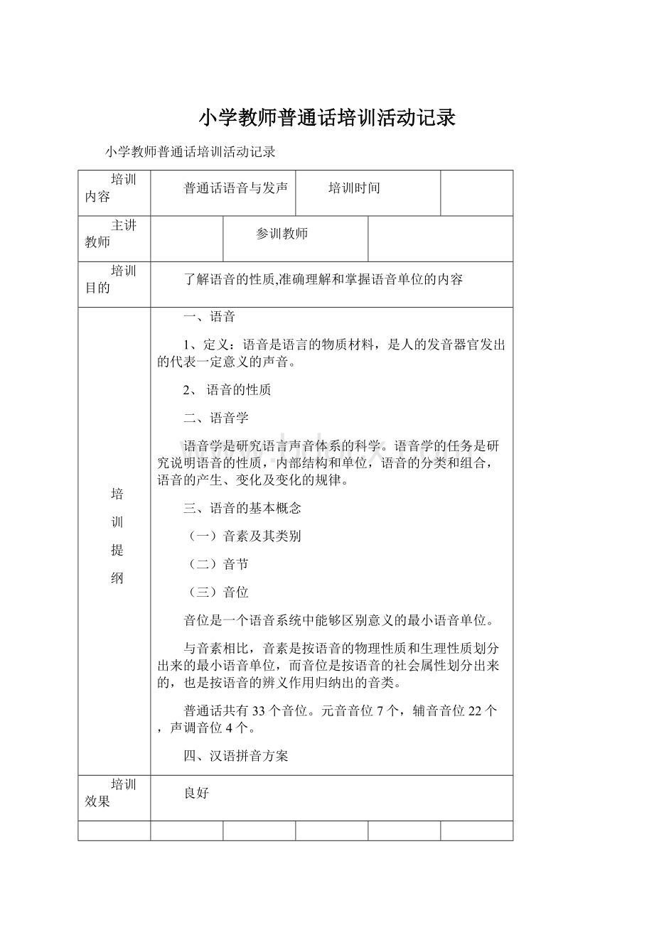 小学教师普通话培训活动记录文档格式.docx