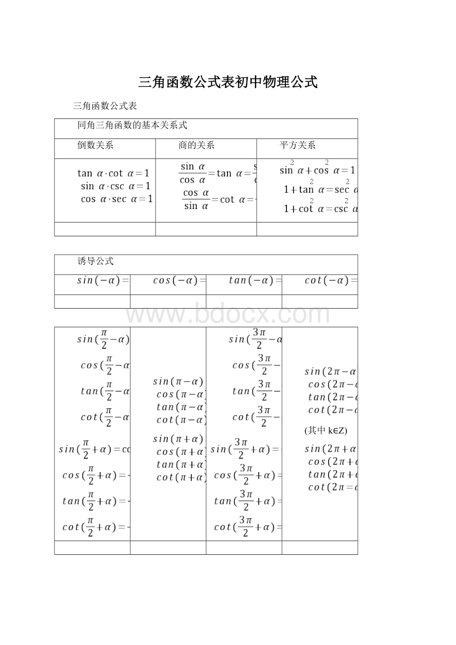 三角函数公式表初中物理公式.docx_第1页