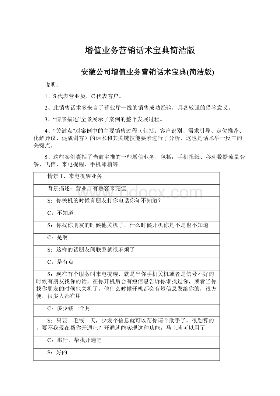 增值业务营销话术宝典简洁版Word下载.docx