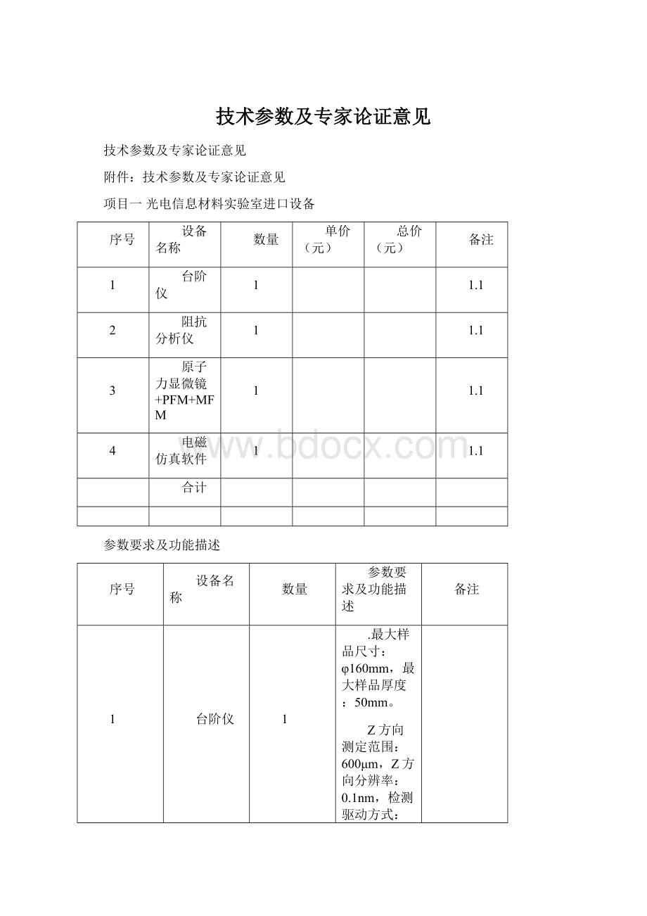 技术参数及专家论证意见Word格式.docx