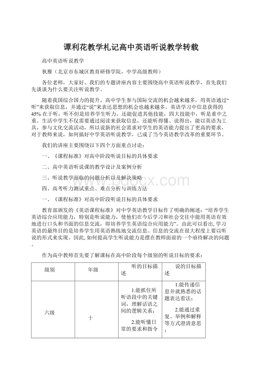 谭利花教学札记高中英语听说教学转载文档格式.docx