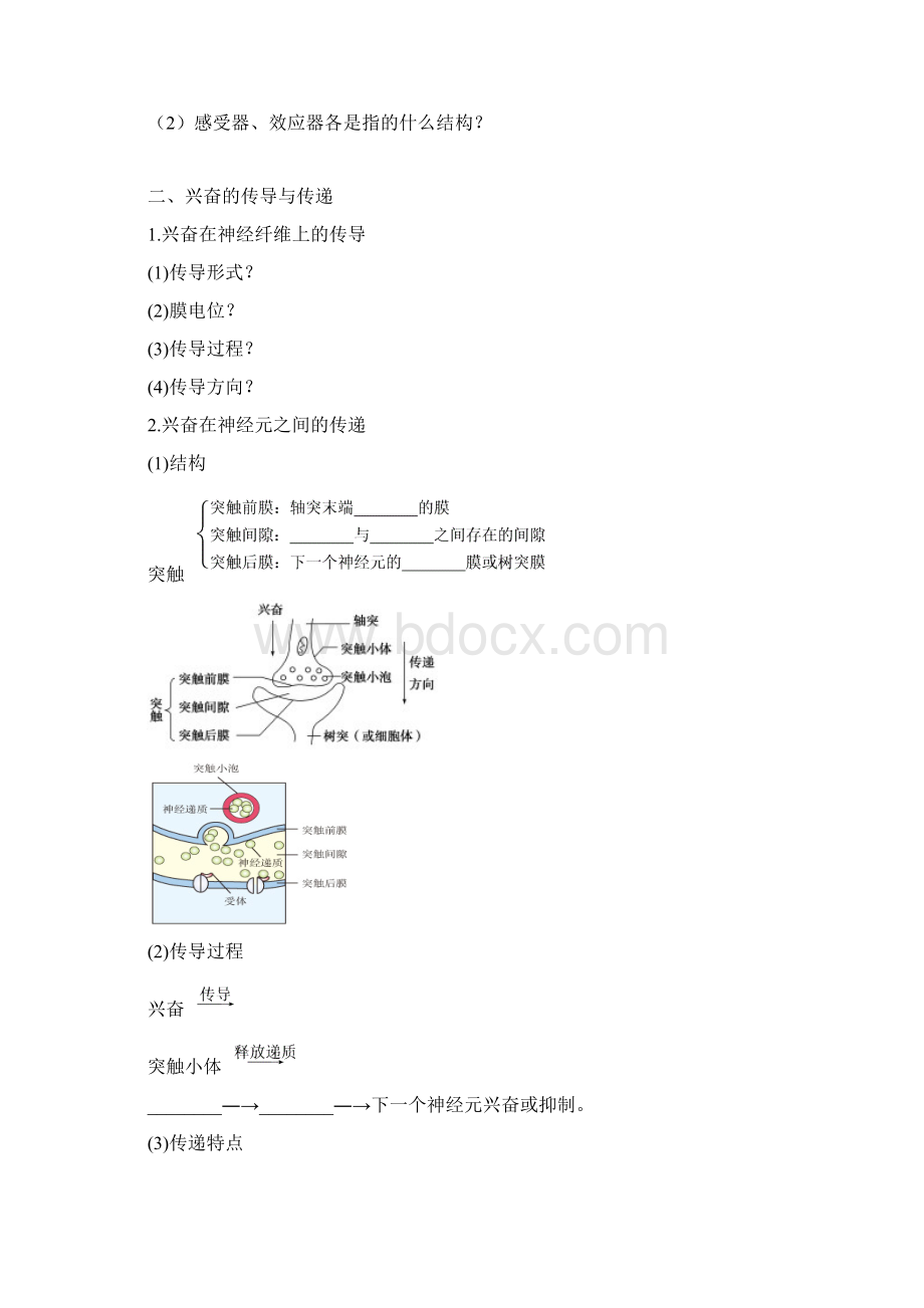 届高考生物起点一轮复习第八单元《通过神经系统的调节》学案Word文档下载推荐.docx_第2页