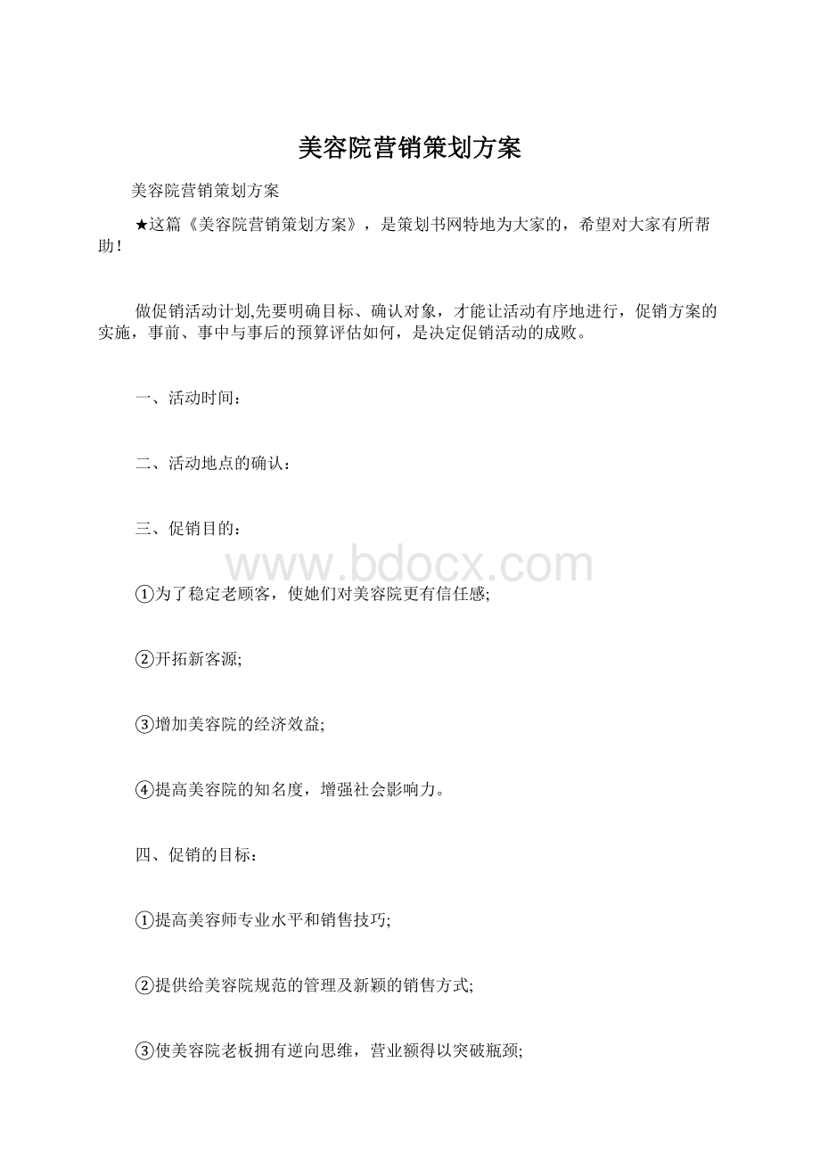 美容院营销策划方案文档格式.docx