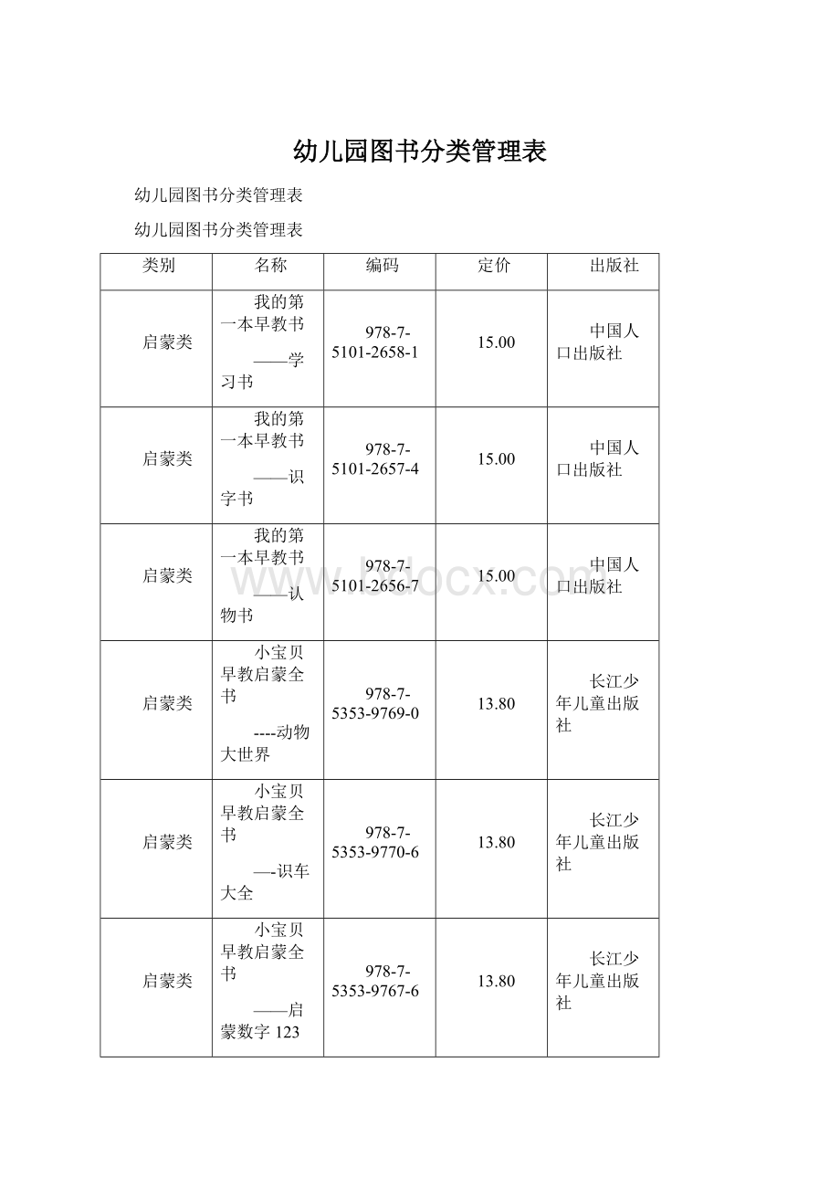 幼儿园图书分类管理表.docx_第1页