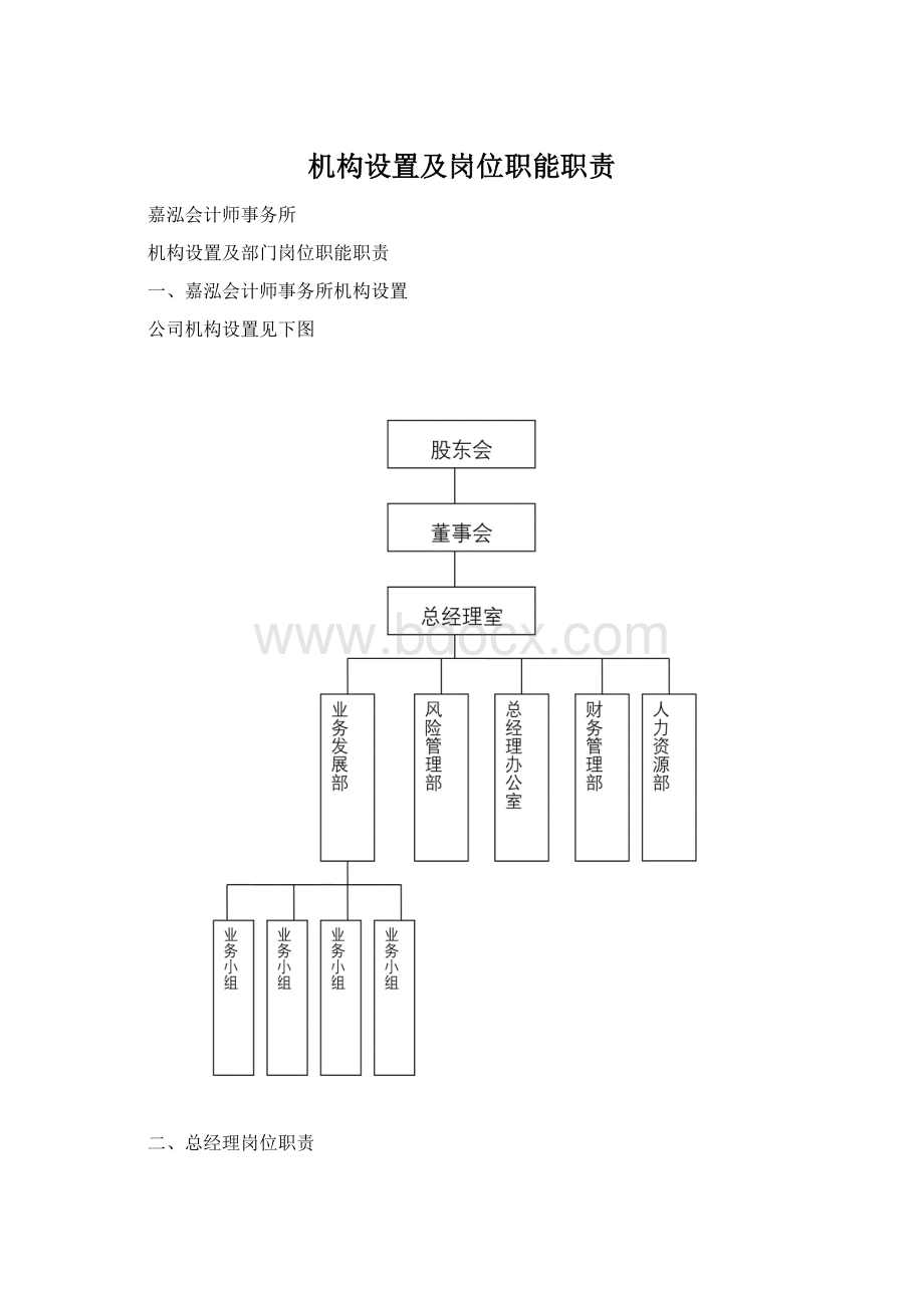 机构设置及岗位职能职责Word格式文档下载.docx