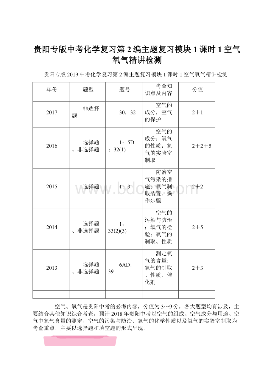 贵阳专版中考化学复习第2编主题复习模块1课时1空气氧气精讲检测Word文档下载推荐.docx