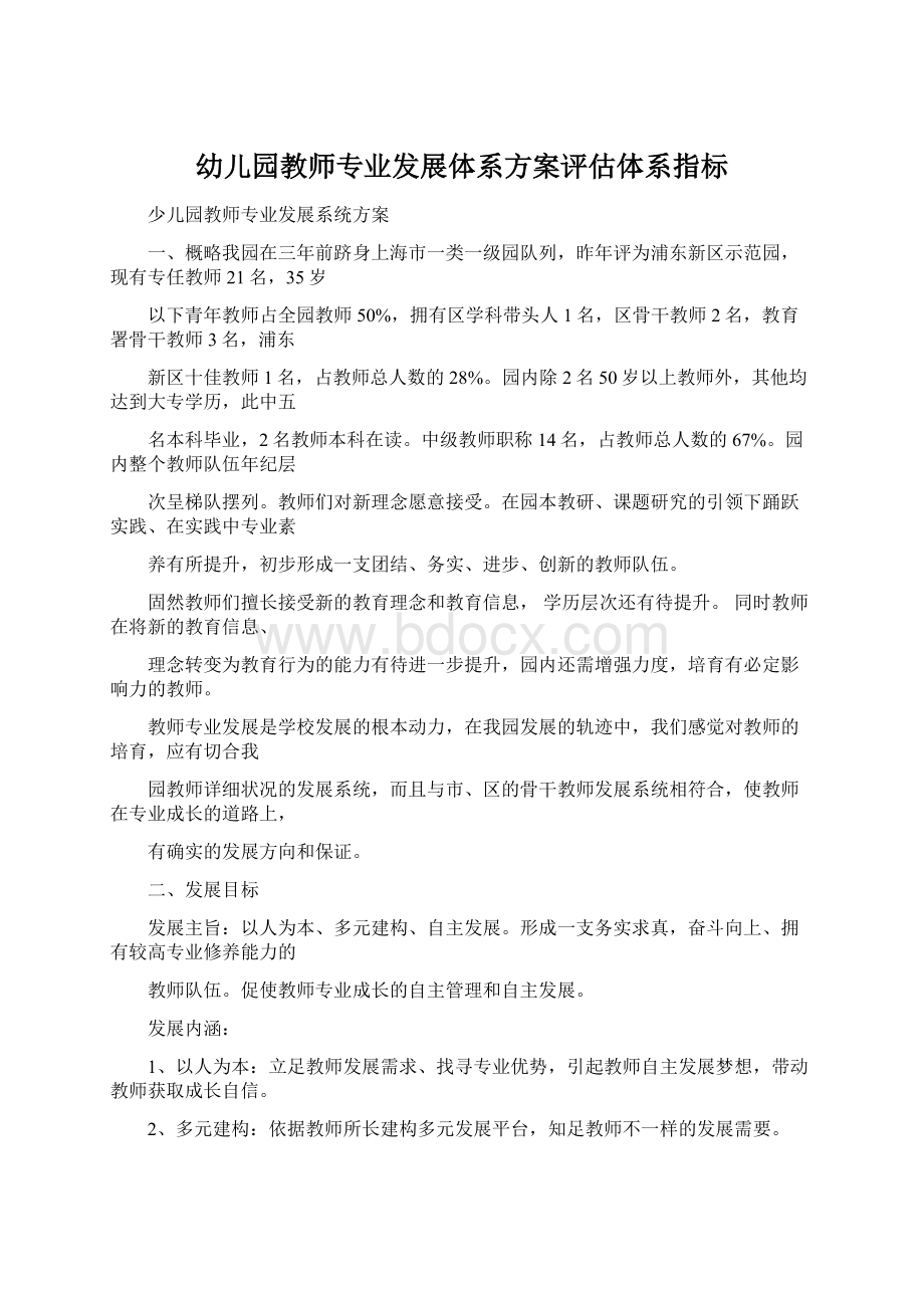 幼儿园教师专业发展体系方案评估体系指标.docx_第1页