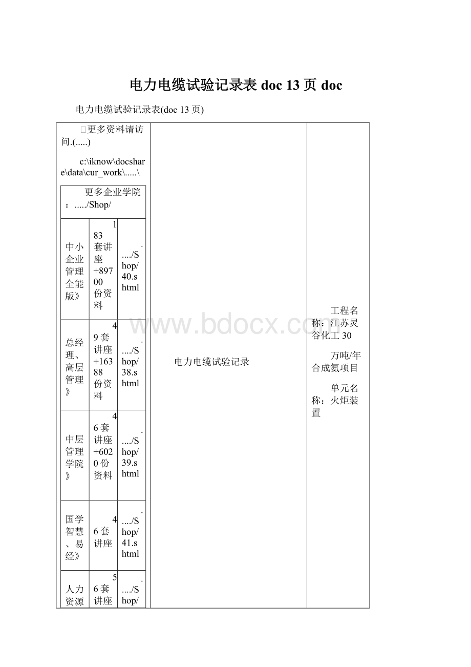 电力电缆试验记录表doc 13页doc.docx_第1页