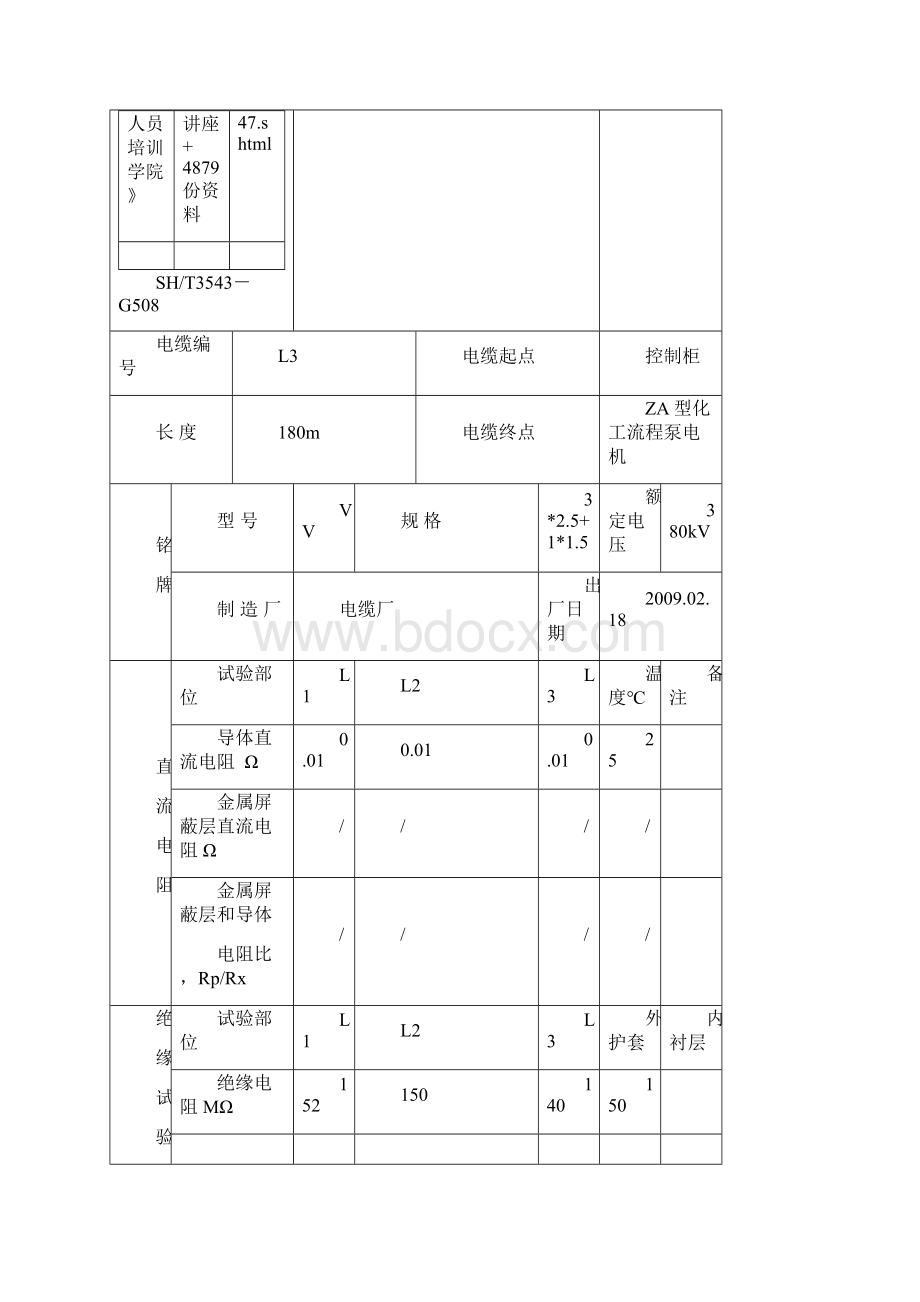 电力电缆试验记录表doc 13页doc.docx_第3页