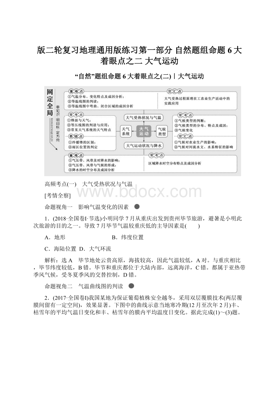 版二轮复习地理通用版练习第一部分 自然题组命题6大着眼点之二 大气运动.docx_第1页