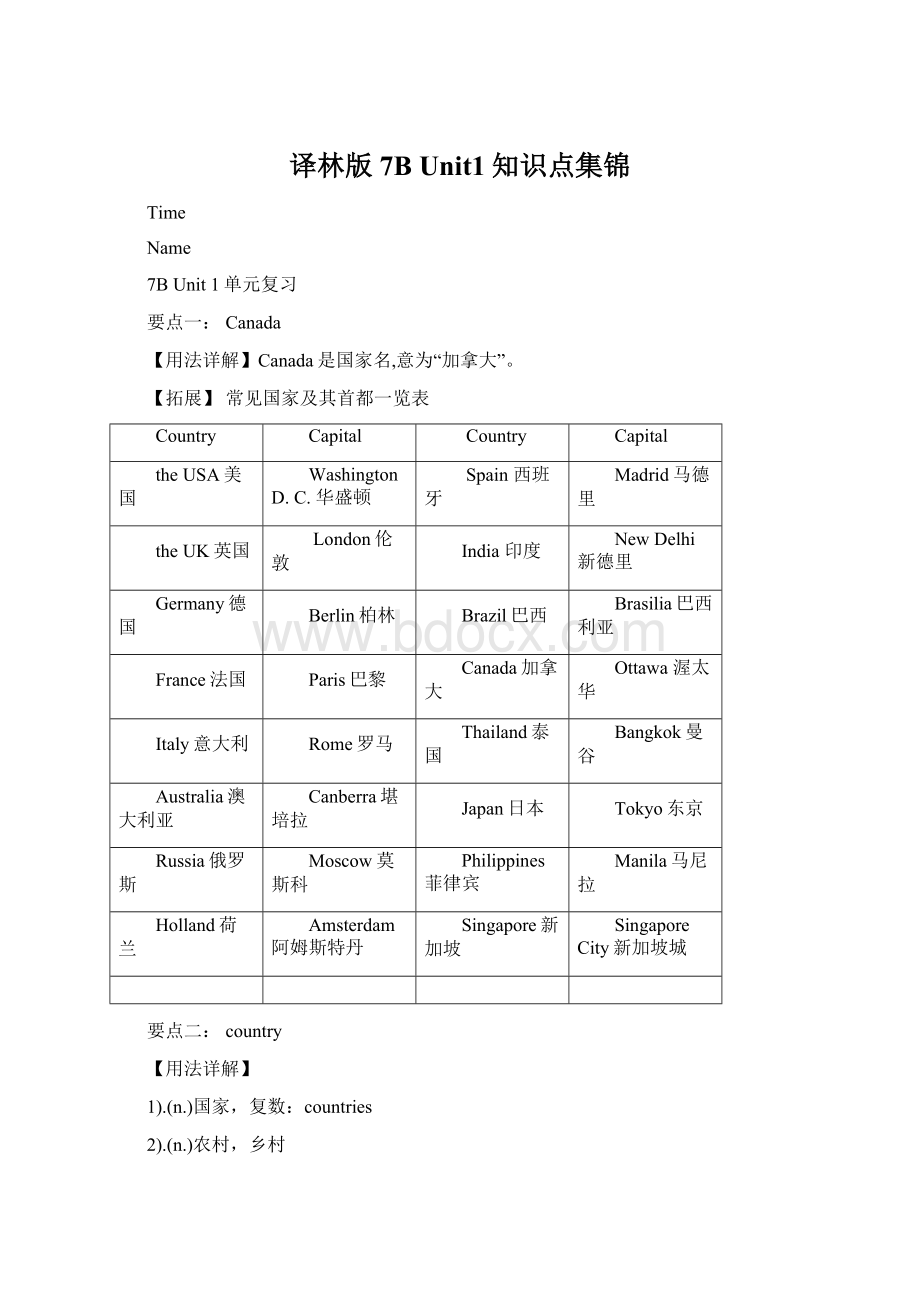 译林版7B Unit1知识点集锦Word文档下载推荐.docx