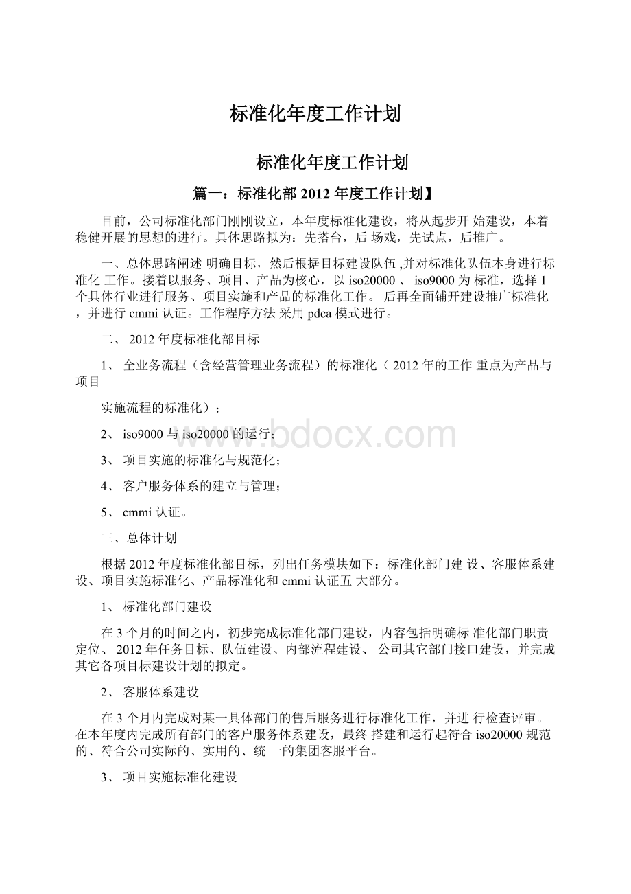 标准化年度工作计划Word文档格式.docx