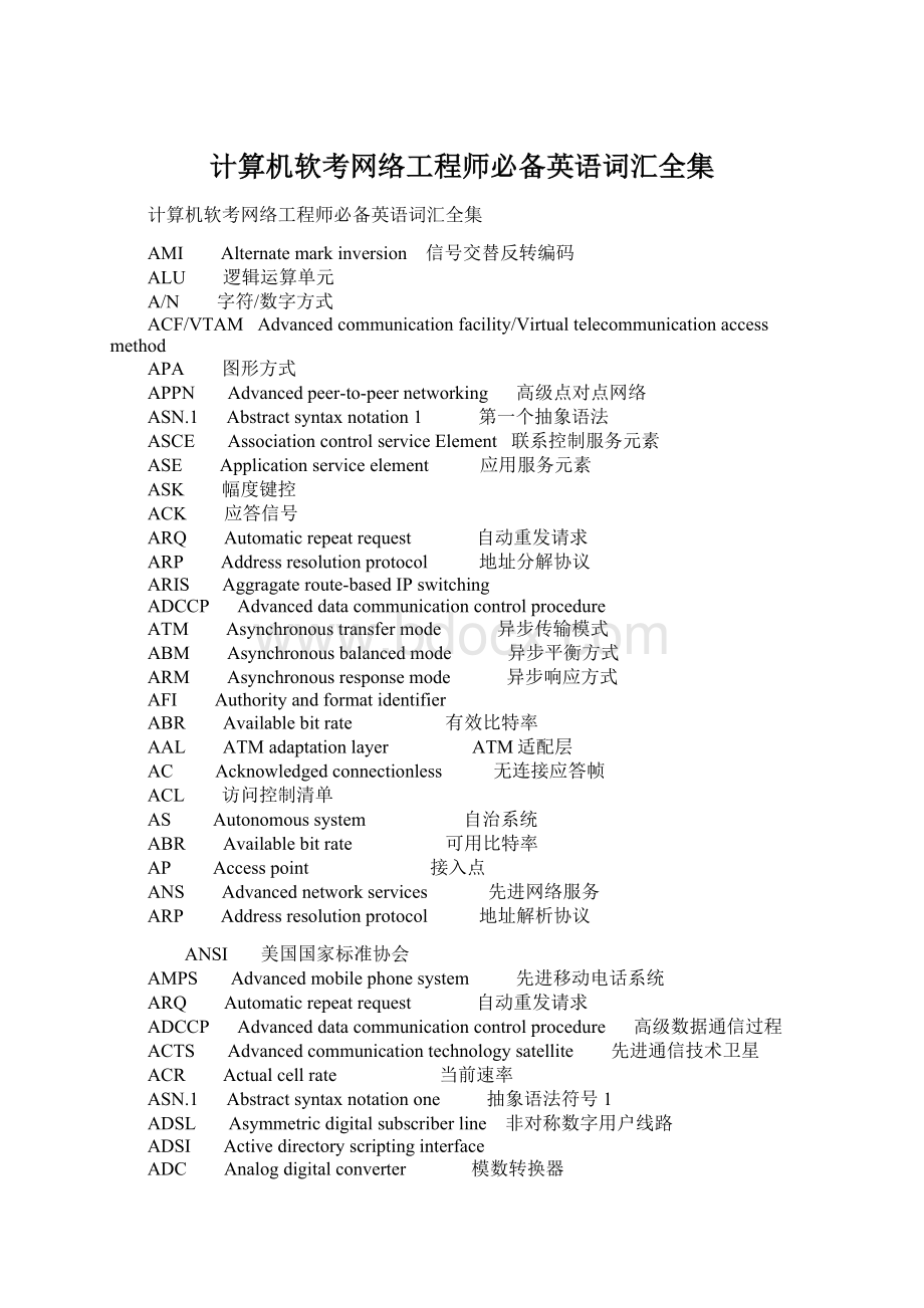 计算机软考网络工程师必备英语词汇全集Word文件下载.docx