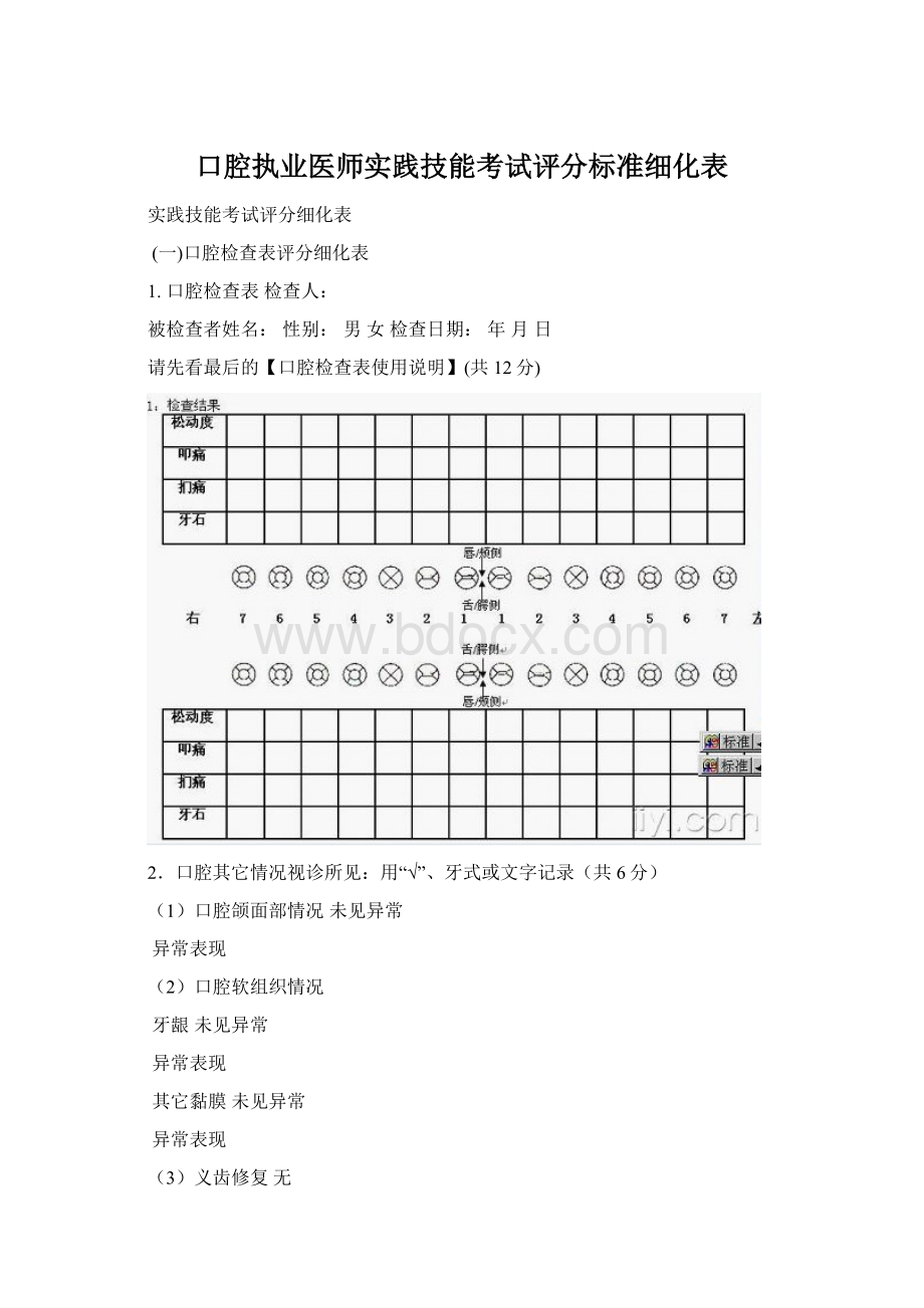 口腔执业医师实践技能考试评分标准细化表.docx_第1页