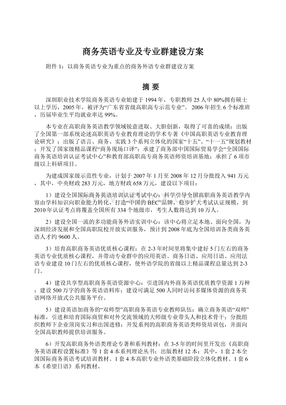 商务英语专业及专业群建设方案.docx_第1页