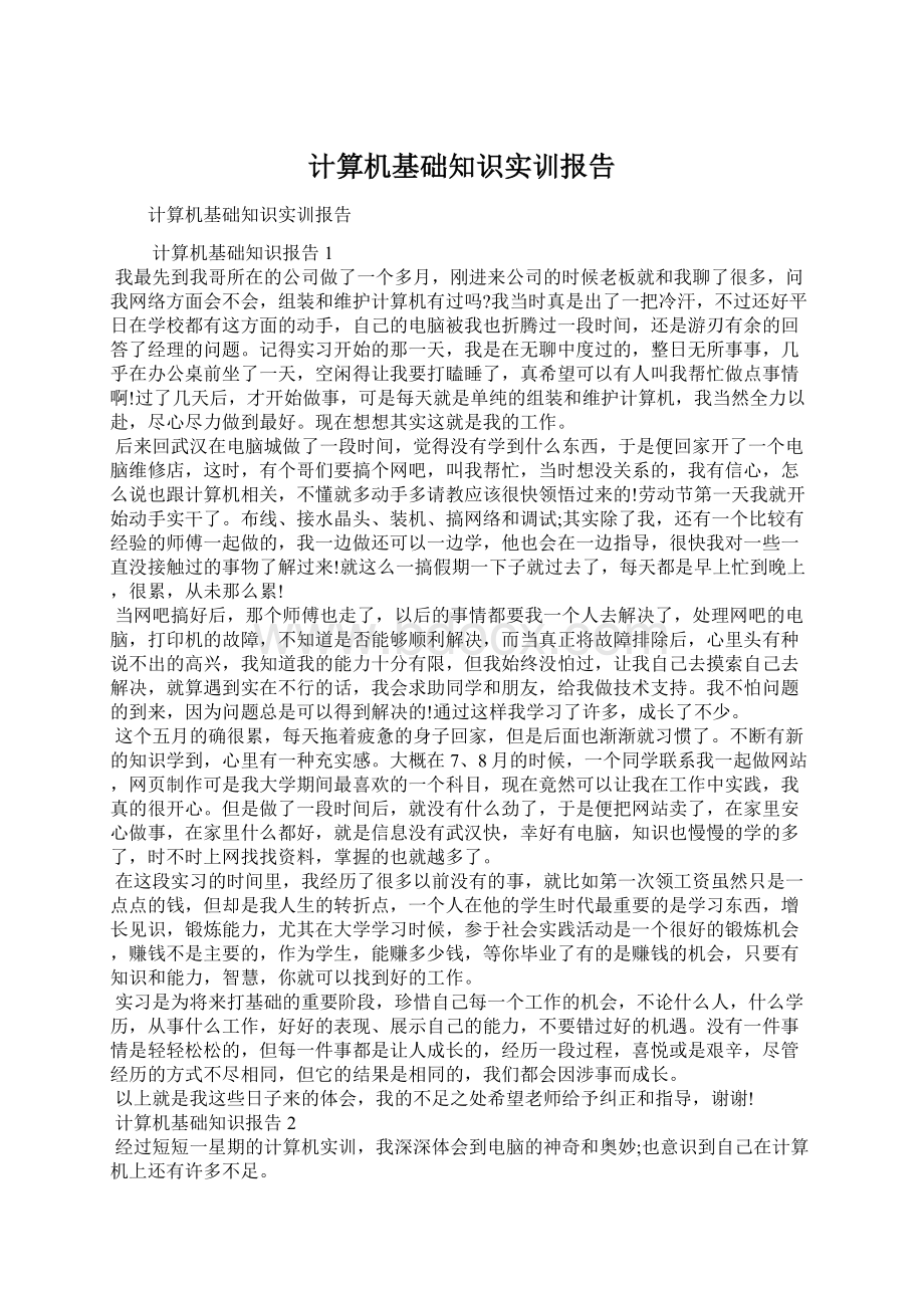 计算机基础知识实训报告Word格式文档下载.docx