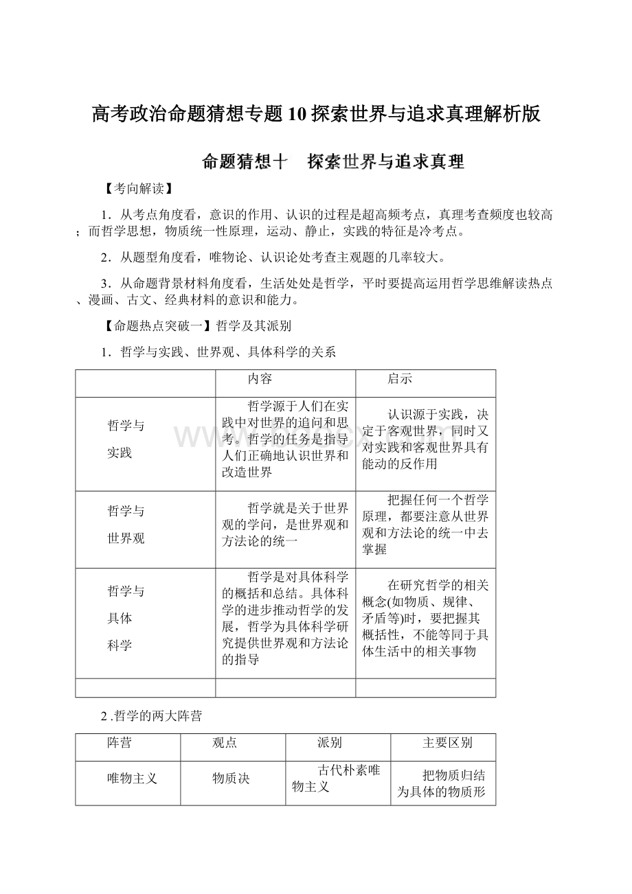 高考政治命题猜想专题10探索世界与追求真理解析版.docx_第1页