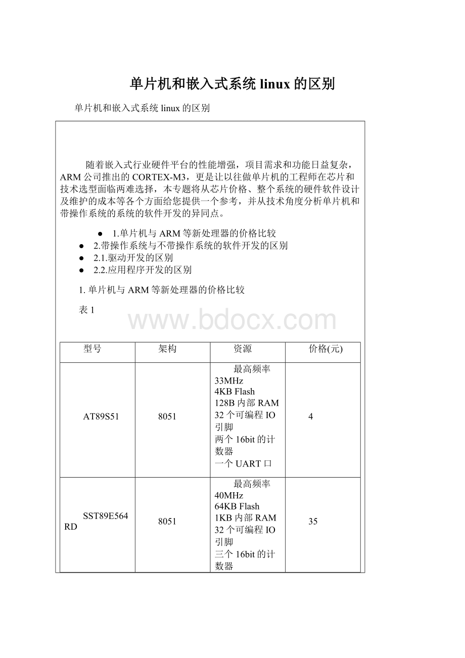 单片机和嵌入式系统linux的区别Word文档下载推荐.docx_第1页