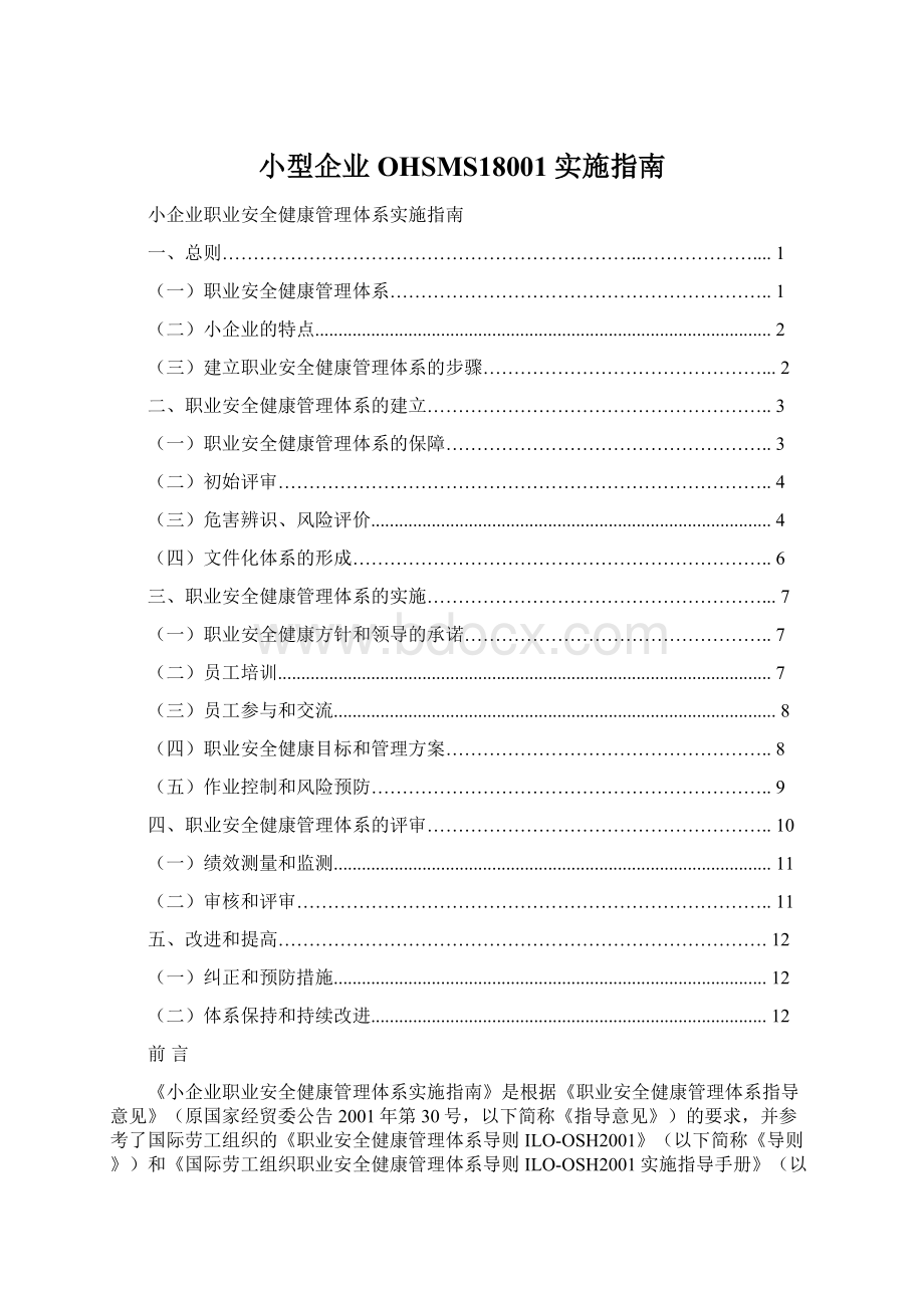 小型企业OHSMS18001实施指南Word格式.docx