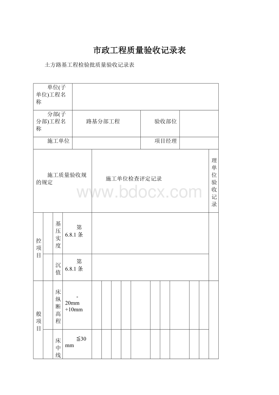 市政工程质量验收记录表Word下载.docx_第1页